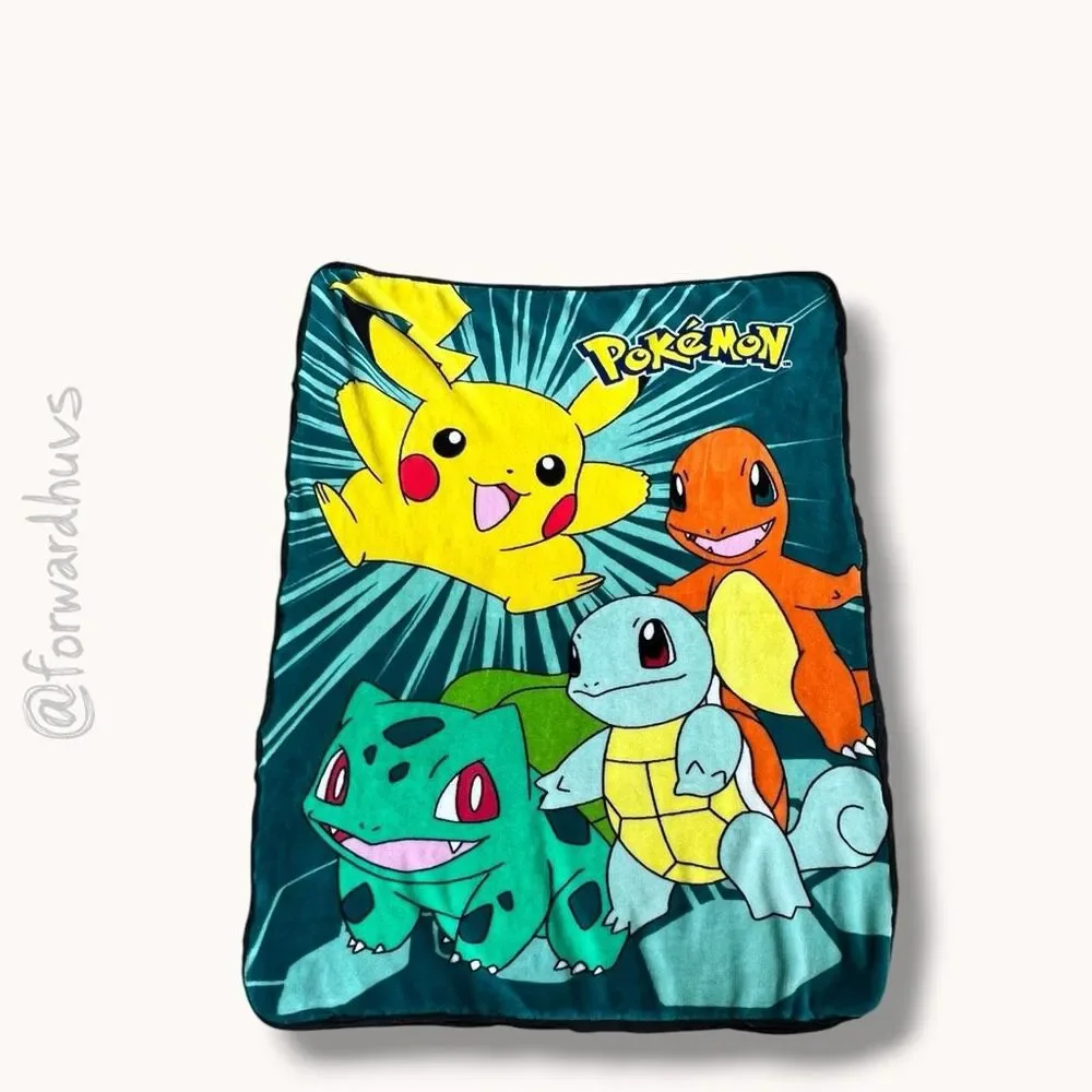 Pokemon Pikachu Charmander Squirtle Bulbasaur Plush Throw Blanket Edge Damage
